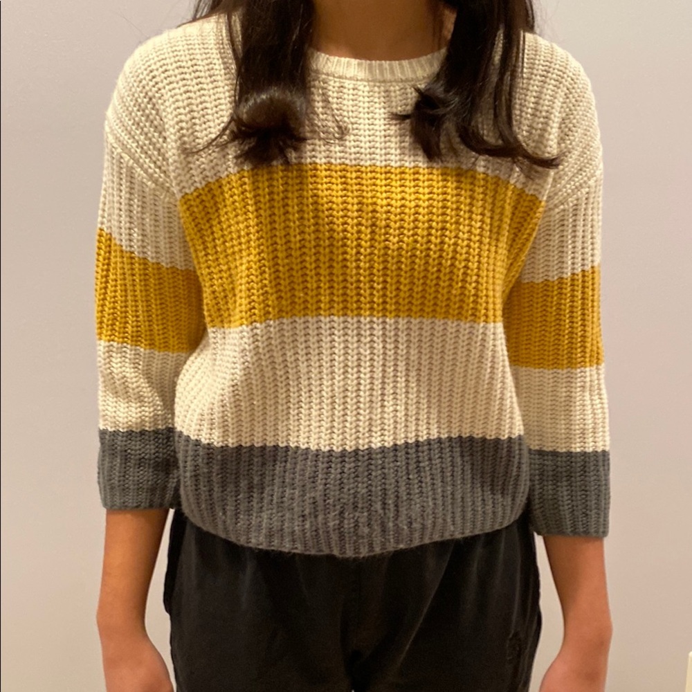 Yellow, Beige and Grey Striped Knit Sweater